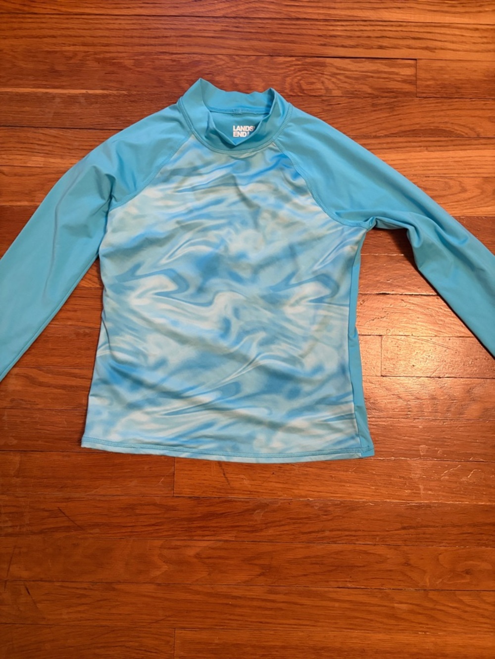 Lands' End Kids' Long Sleeve Rash Guard - Aqua Blue Swirl